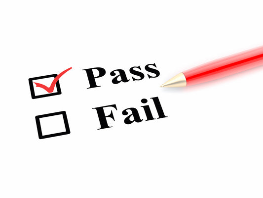 Pass the exam on the first time at Global Real Estate School. Image shows two results, pass and fail, the red check box is in the pass column.
