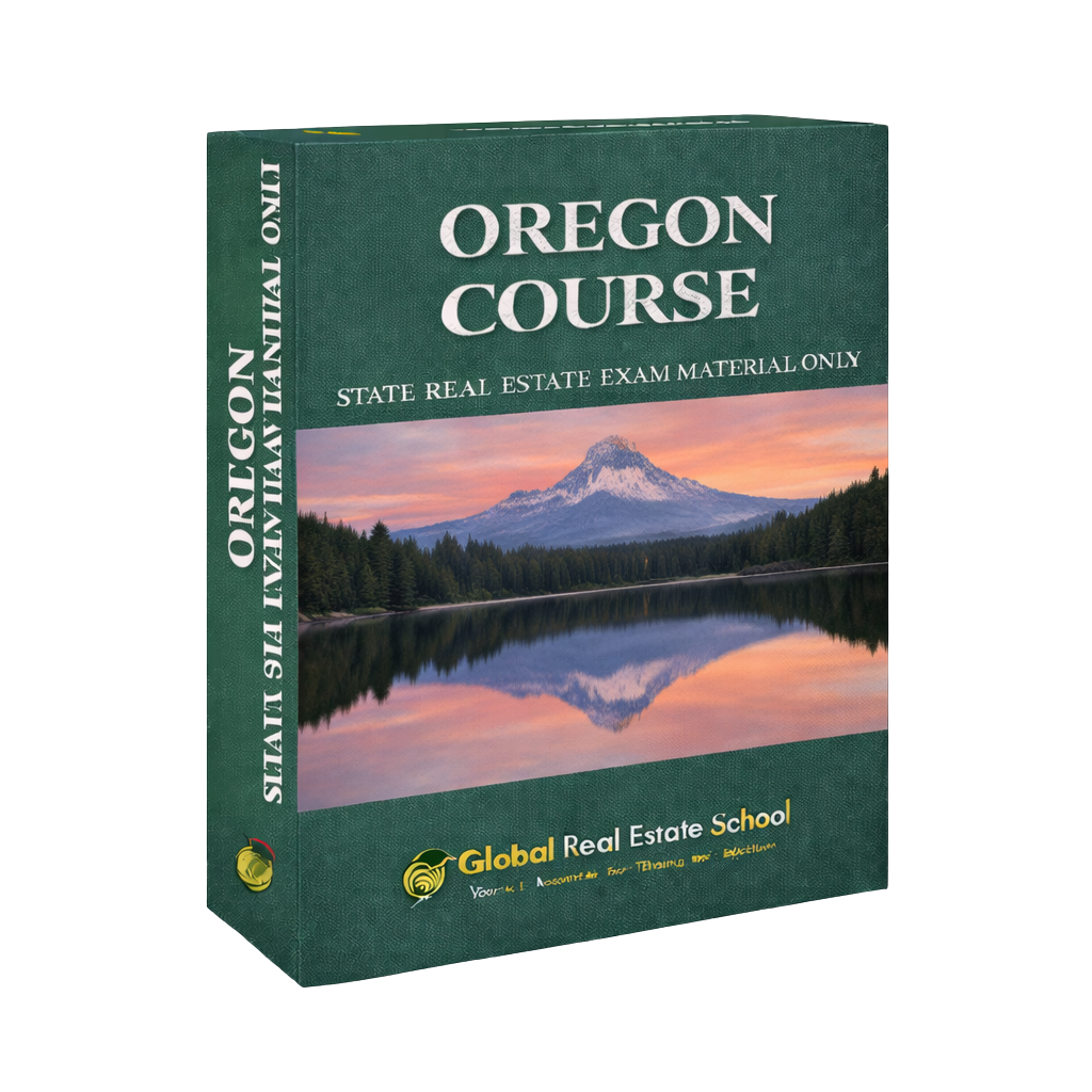 Book titled 'Oregon Course' by Global Real Estate School with a scenic cover