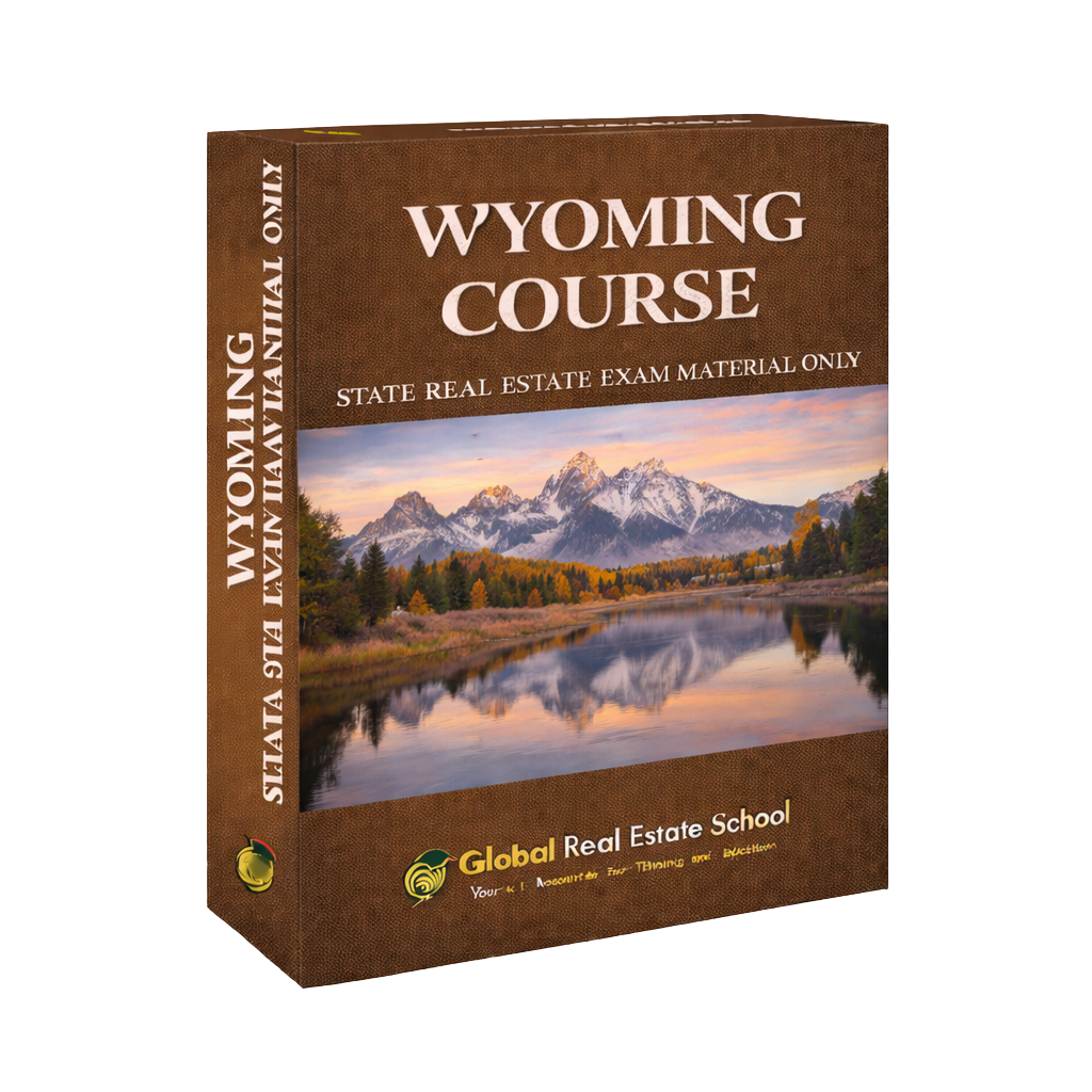 Book titled 'Wyoming Course' by Global Real Estate School with a scenic cover
