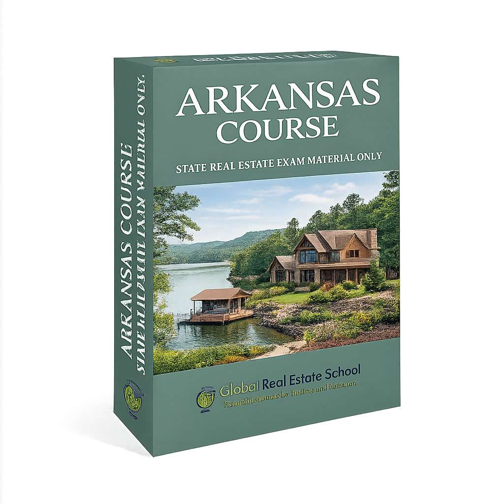 Arkansas course real estate exam material book with a scenic cover