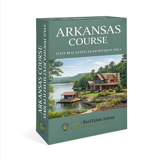 Arkansas course real estate exam material book with a scenic cover