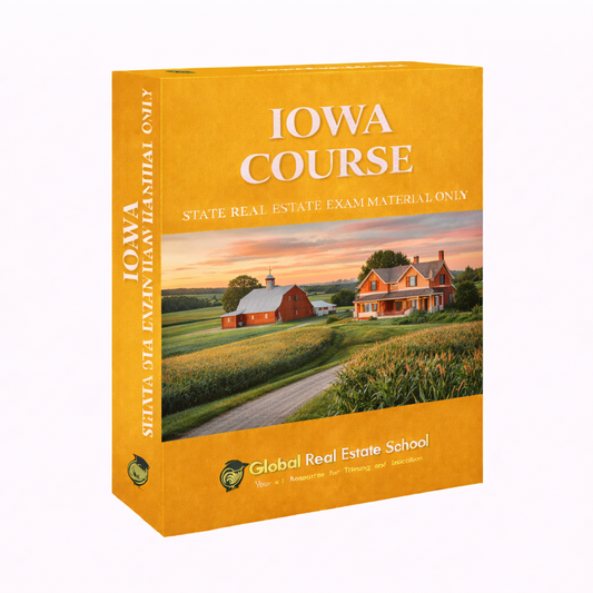 Iowa Course real estate exam material book with a scenic cover