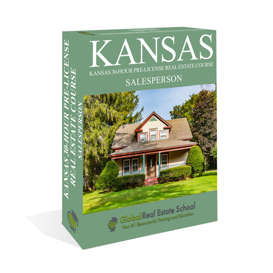 Course graphic - Kansas 30-Hour Real Estate Salesperson Course box cover Global Real Estate School