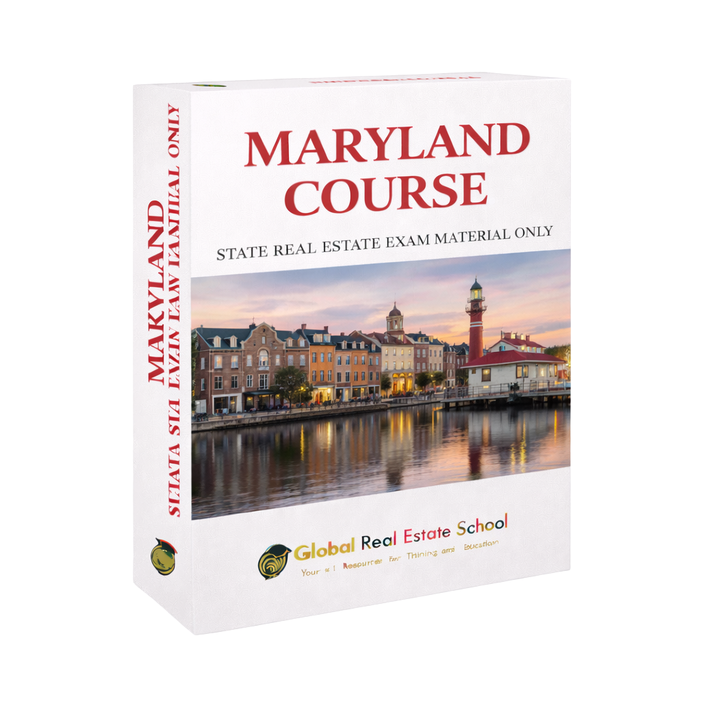 Maryland real estate course book with a scenic waterfront image on the cover