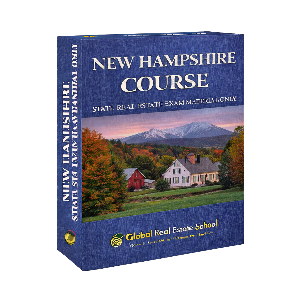 Book titled 'New Hampshire Course' by Global Real Estate School with a scenic cover
